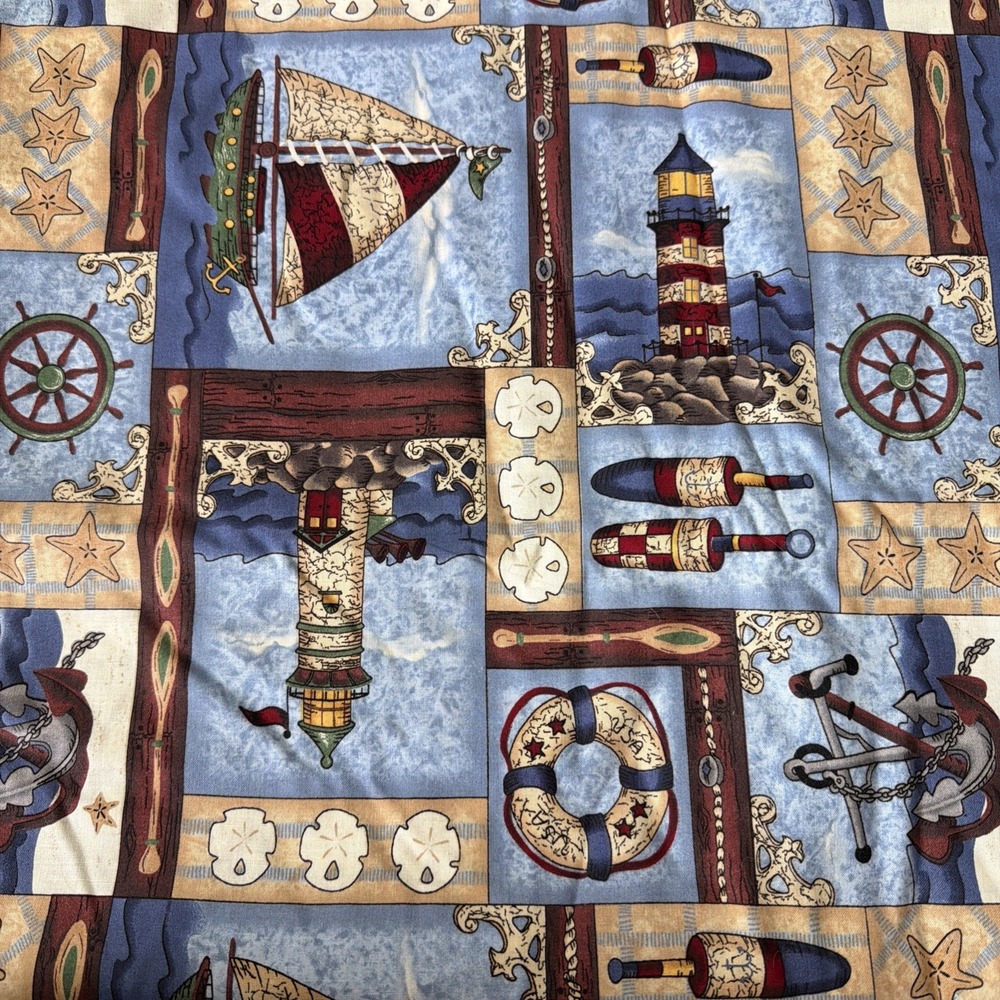 VIP Cranston Leslie Beck Lighthouse Nautical Boats Fabric 6 Yards 100% Cotton